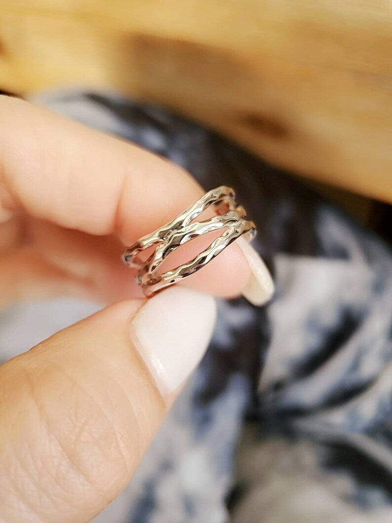 Sterling Silver Hammered Unisex Band Ring - view 8