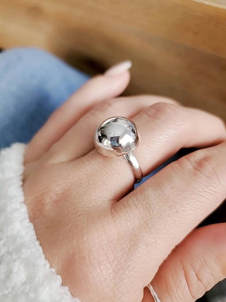 Sterling Silver Geometric Half Globe Ball Ring - view 5