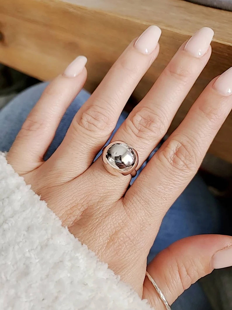 Sterling Silver Geometric Half Globe Ball Ring - view 3