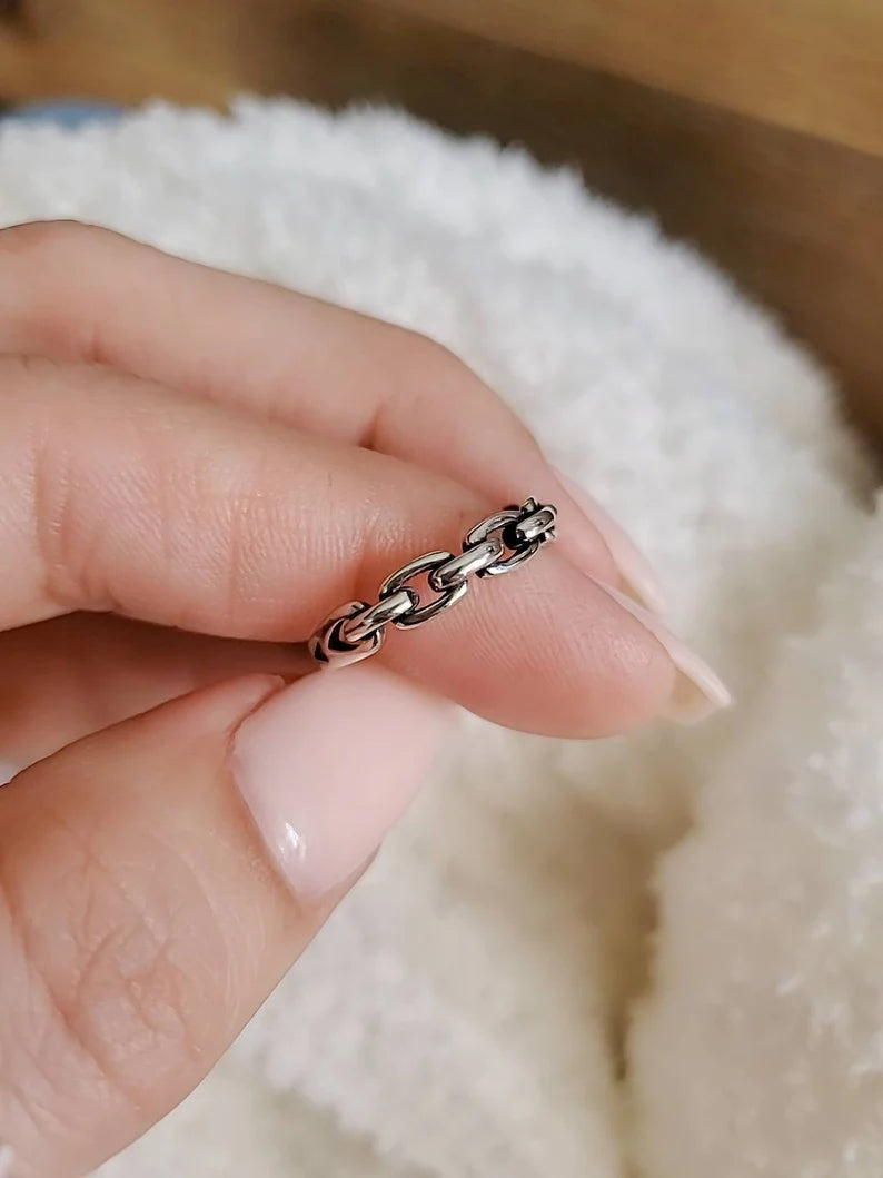Sterling Silver 925 Minimalist Link Chain Ring - view 7