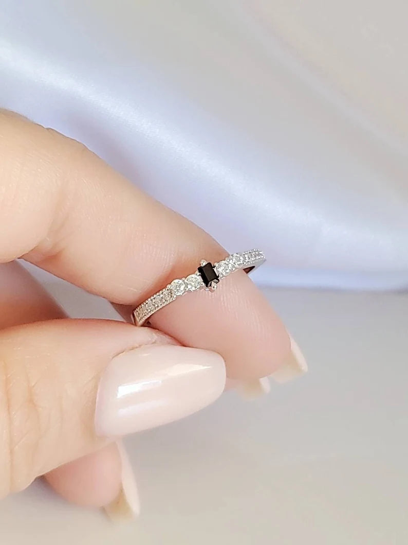 Sterling Silver Black Onyx Promise Ring - view 6