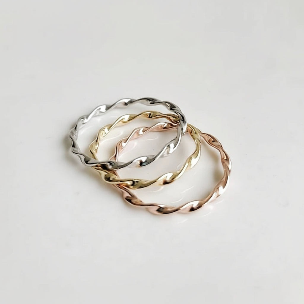 Sterling Silver Gold, Rose Gold or Silver 2mm Twisted Band - view 5
