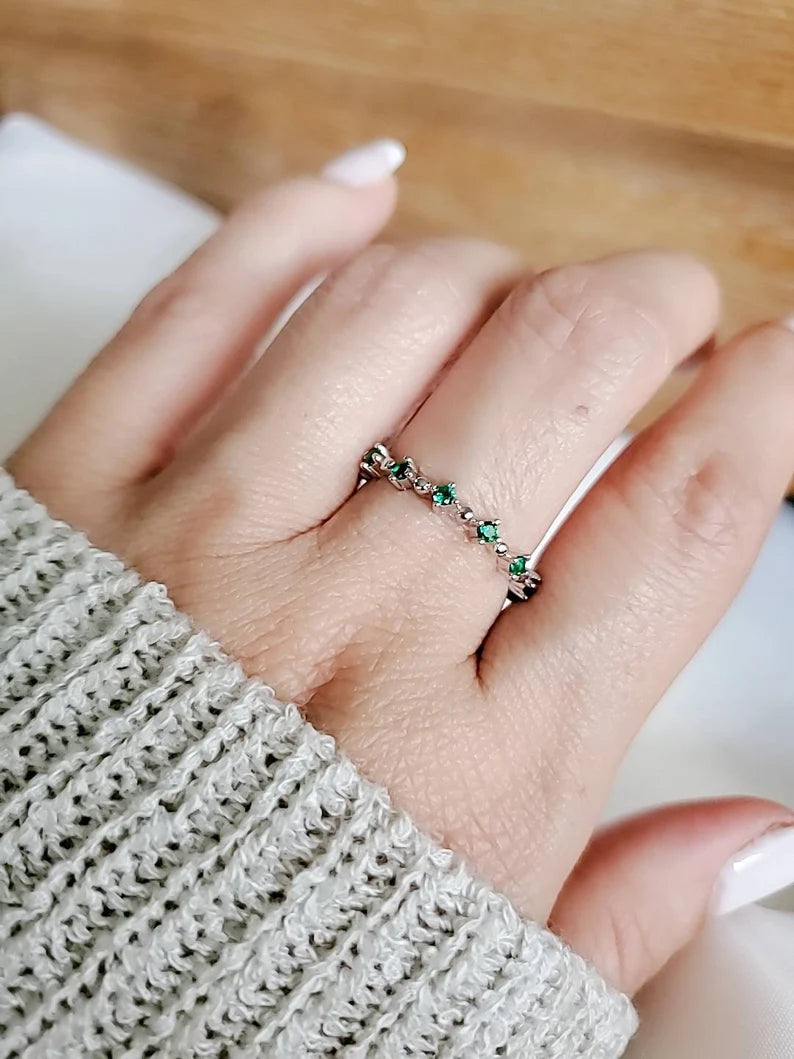 Sterling Silver Emerald Eternity Ring - view 5