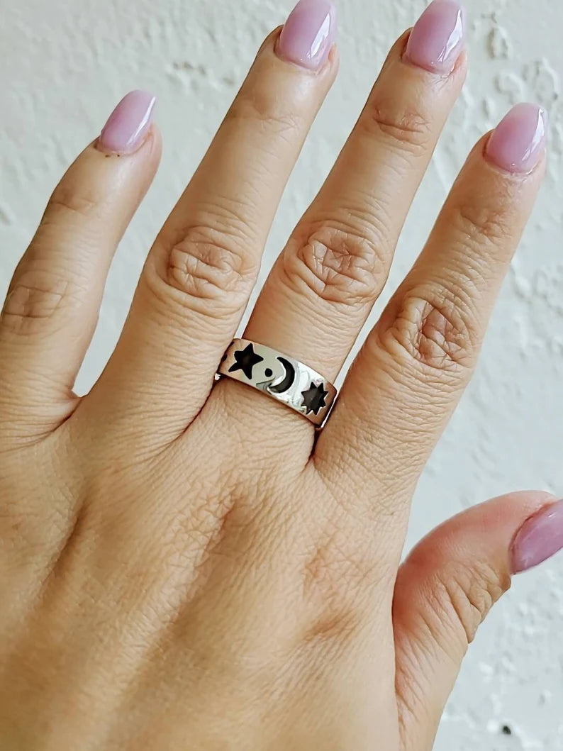 Sterling Silver Moon Star Celestial Ring - view 4