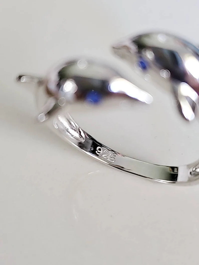 Sterling Silver Dolphin Blue Sapphire Ring - view 5