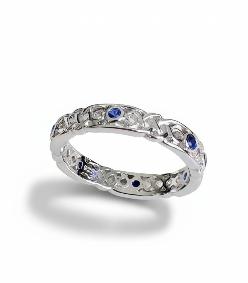 Sterling Silver 925 Celtic Braided Eternity Sapphire Ring - view 5