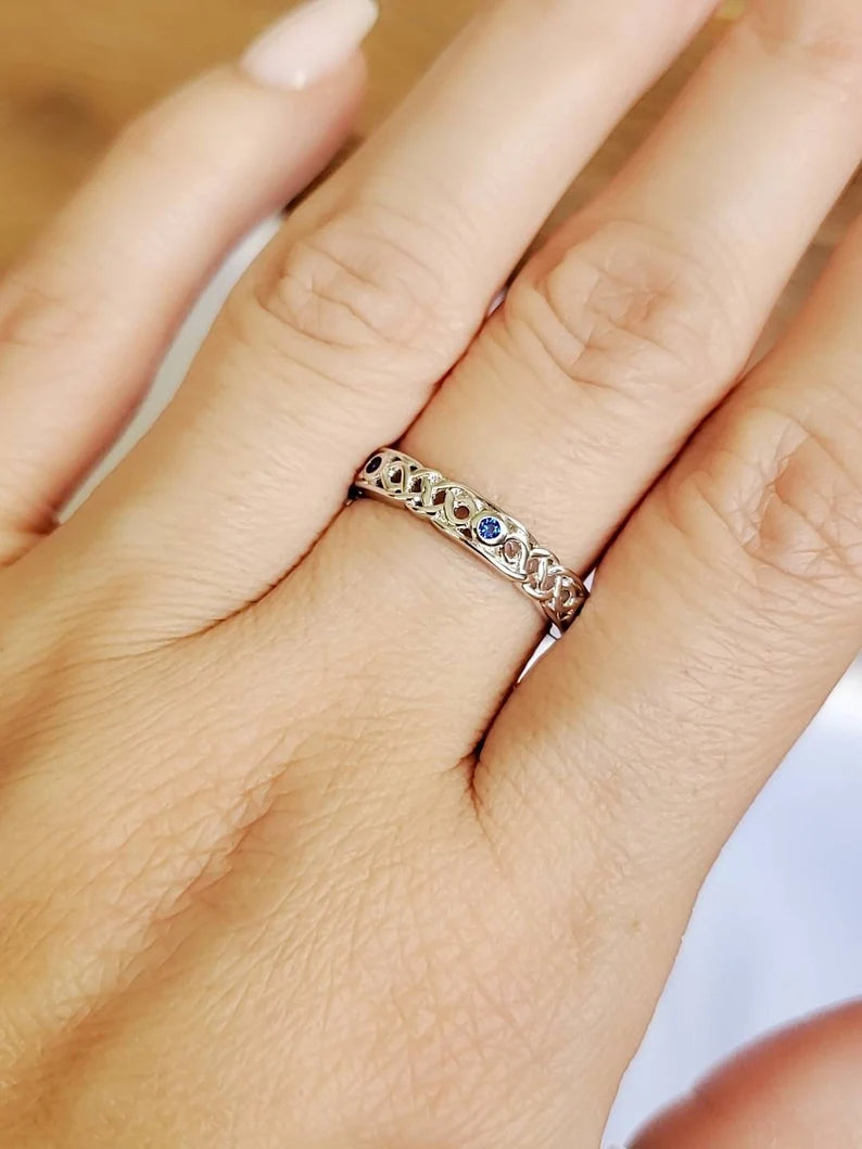 Sterling Silver 925 Celtic Braided Eternity Sapphire Ring - view 6