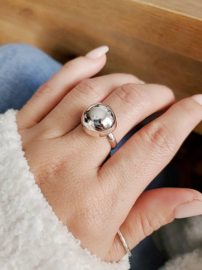 Sterling Silver Geometric Half Globe Ball Ring - view 2