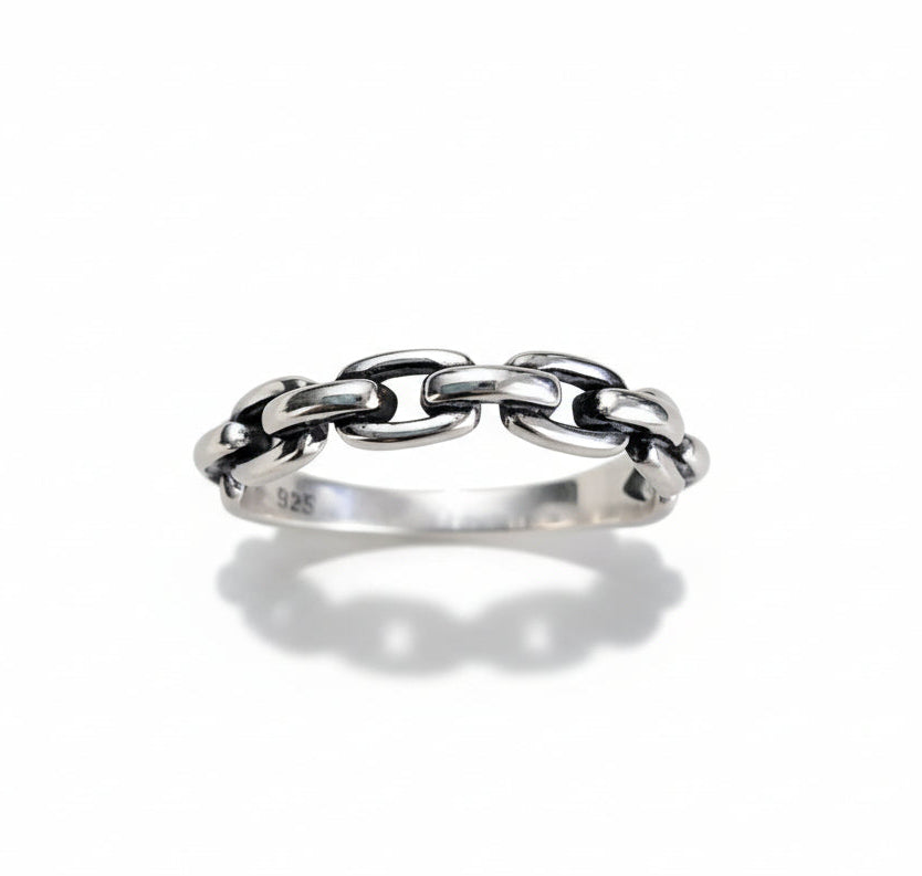 Sterling Silver 925 Minimalist Link Chain Ring