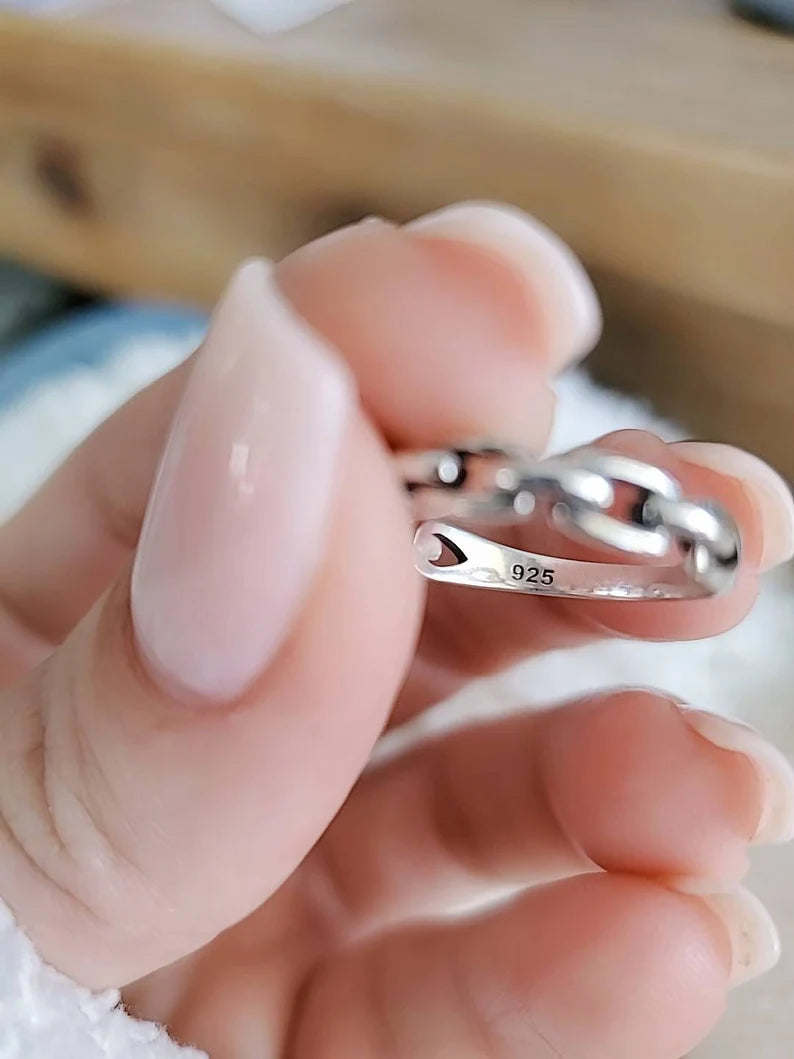 Sterling Silver 925 Minimalist Link Chain Ring - view 3