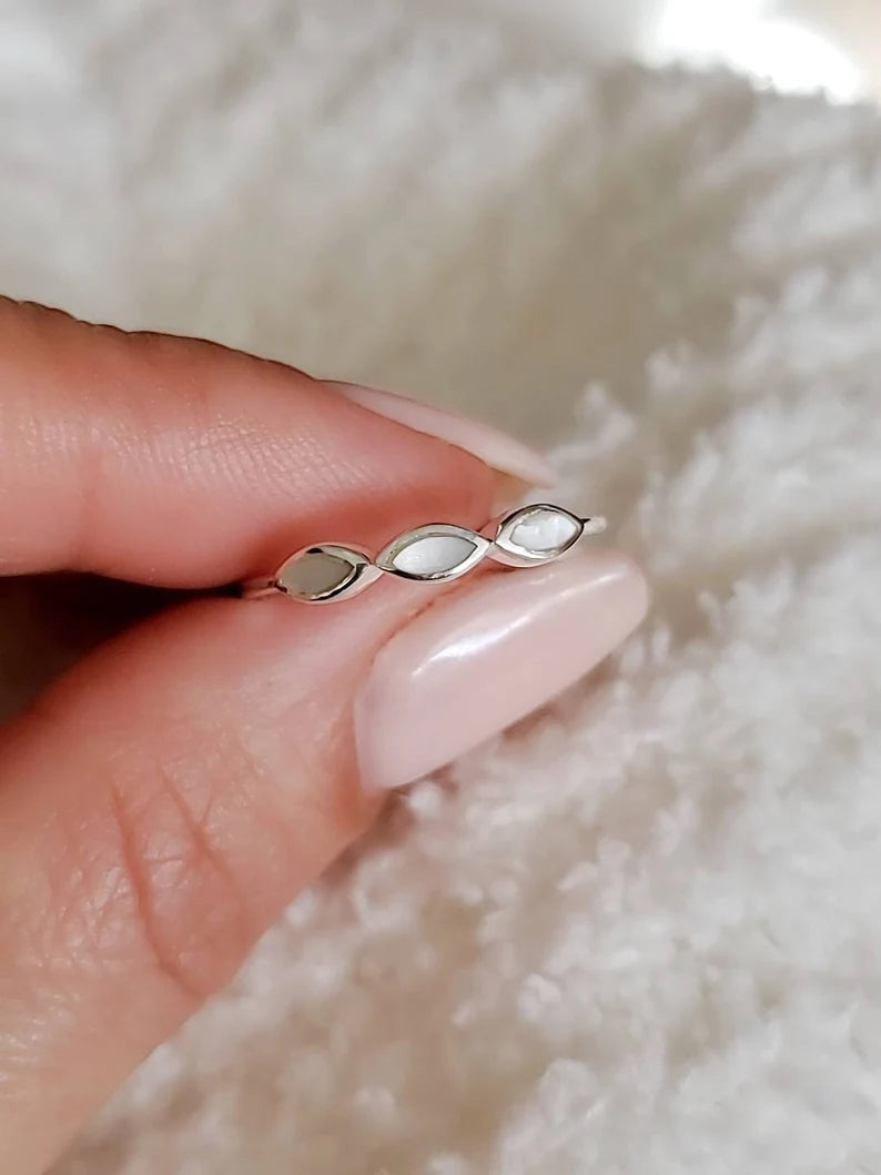 Sterling Silver Marquise Mother of Pearl Ring - view 2