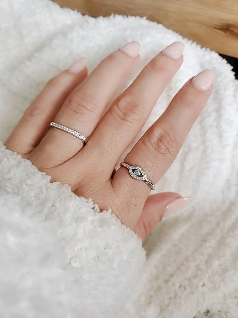 Sterling Silver Aquamarine Evil Eye Protection Ring - view 5