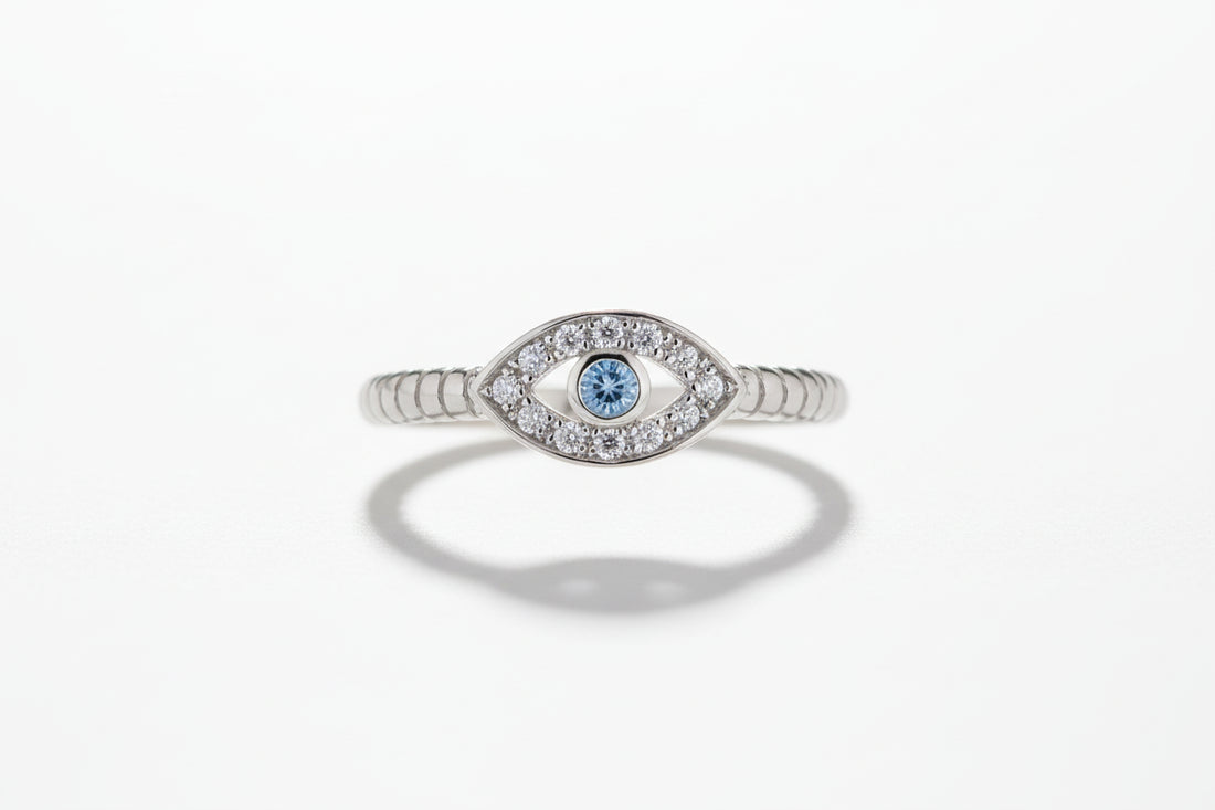 Sterling Silver Aquamarine Evil Eye Protection Ring