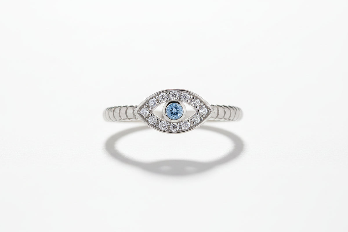 Sterling Silver Aquamarine Evil Eye Protection Ring