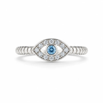 Sterling Silver Aquamarine Evil Eye Protection Ring