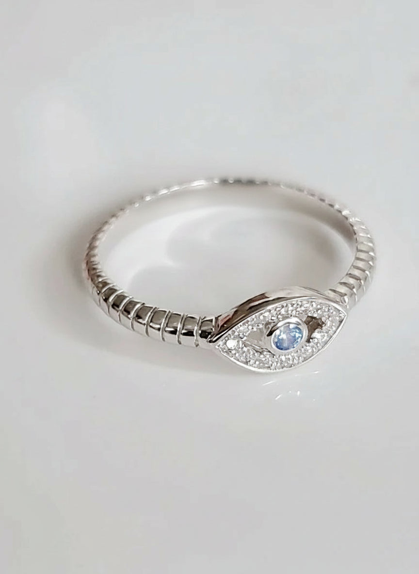Sterling Silver Aquamarine Evil Eye Protection Ring - view 6