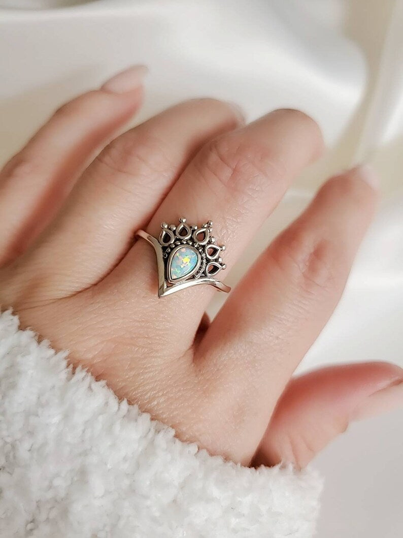Sterling Silver 925 White Opal Mandala Ring - view 2