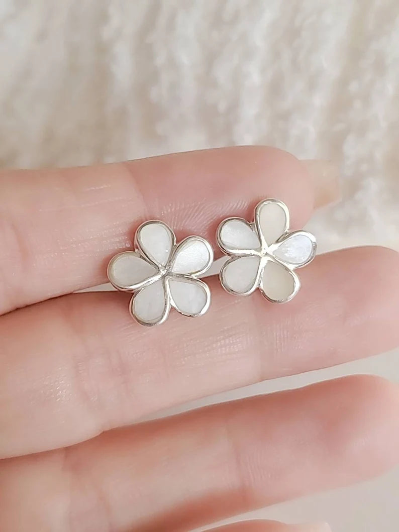 Sterling Silver 925 Mother of Pearl Flower Earrings - view 4