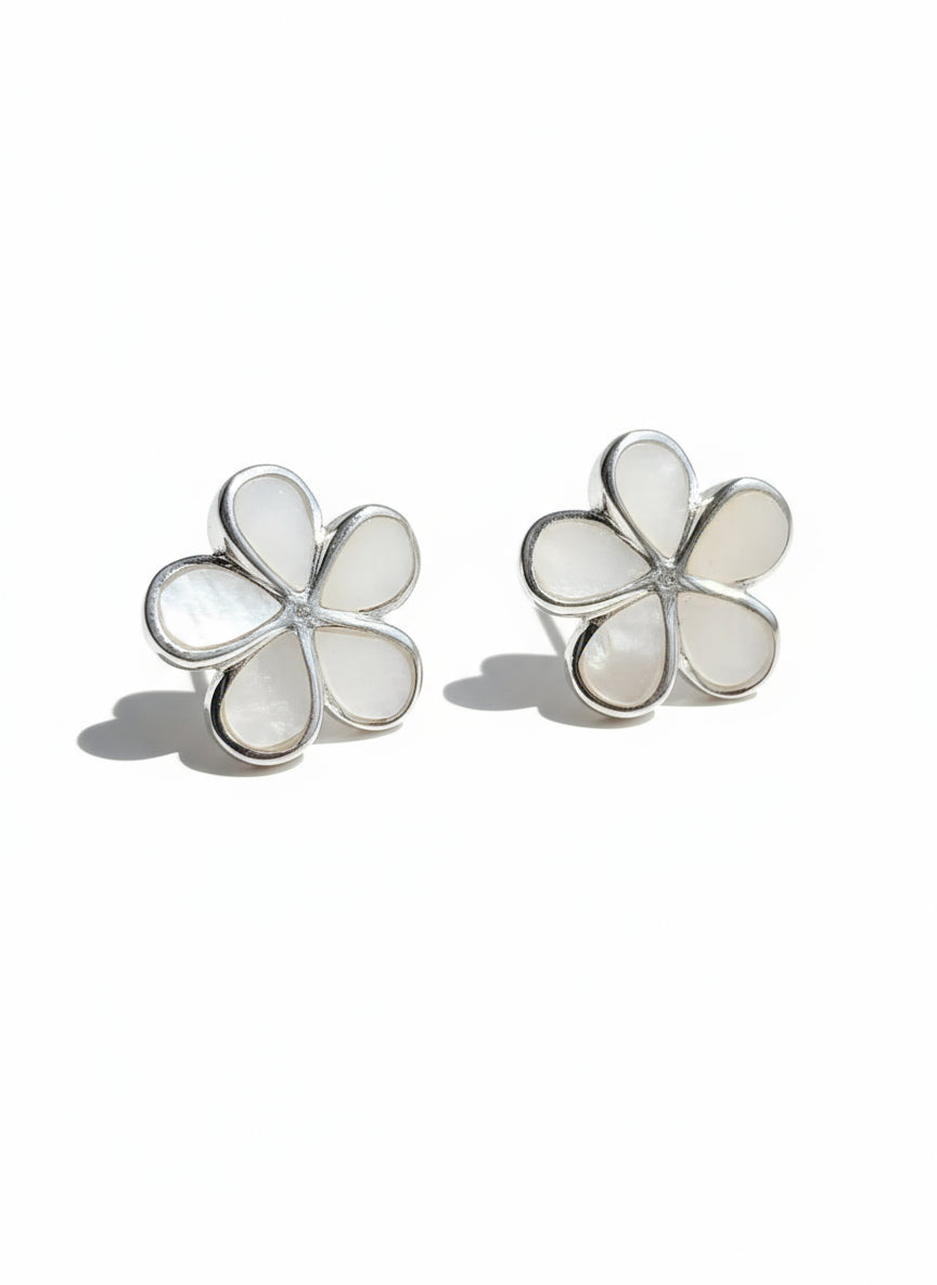 Sterling Silver 925 Mother of Pearl Flower Earrings