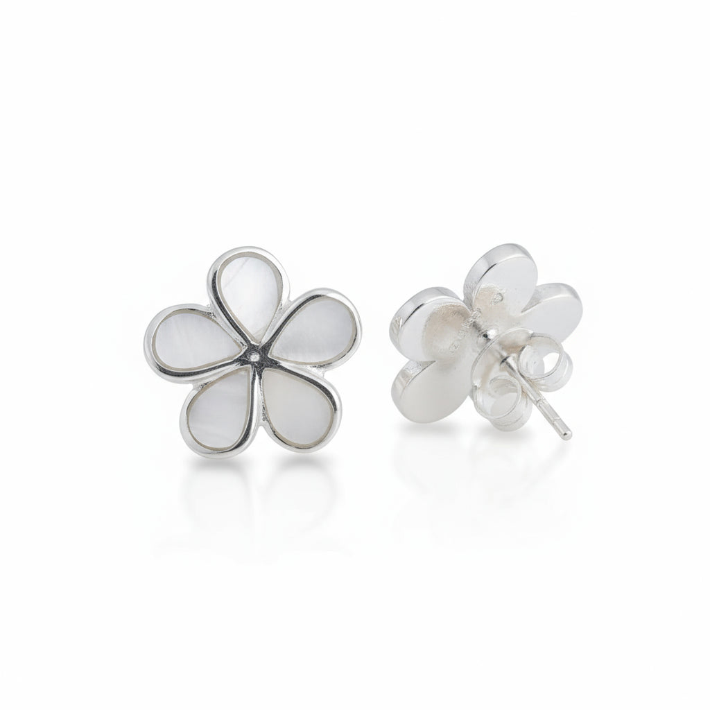 Sterling Silver 925 Mother of Pearl Flower Earrings - view 3