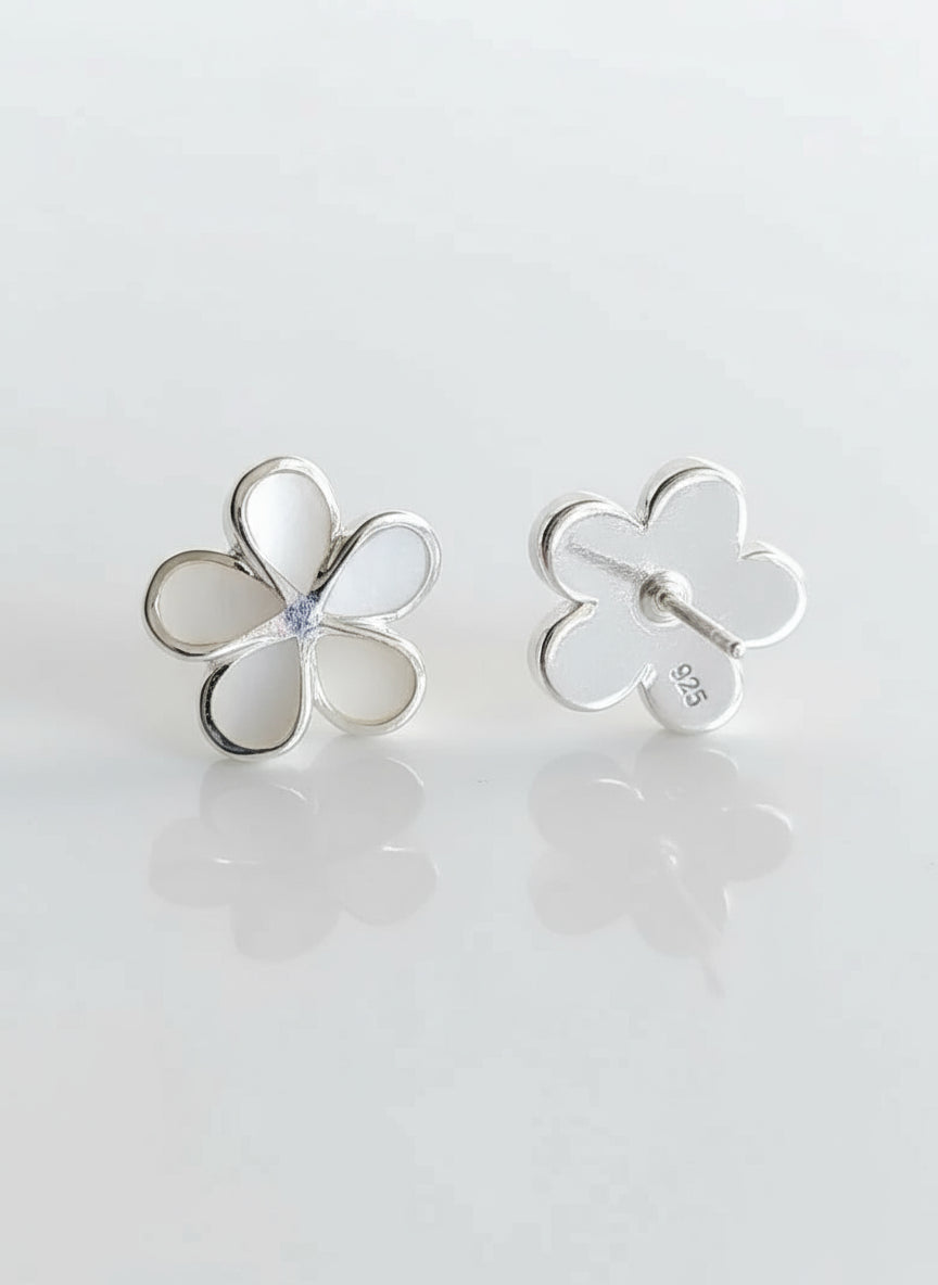 Sterling Silver 925 Mother of Pearl Flower Earrings - view 6