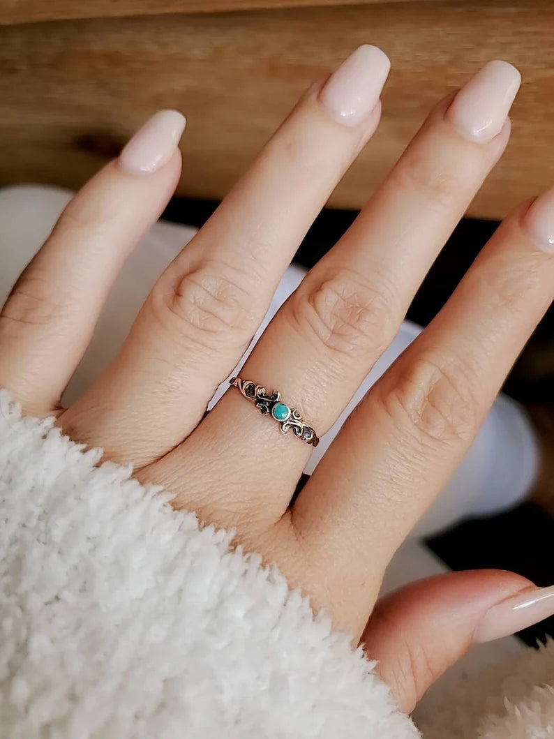 Sterling Silver Dainty Turquoise Ring - view 3