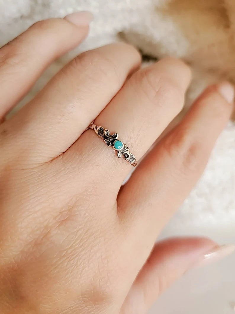 Sterling Silver Dainty Turquoise Ring - view 2
