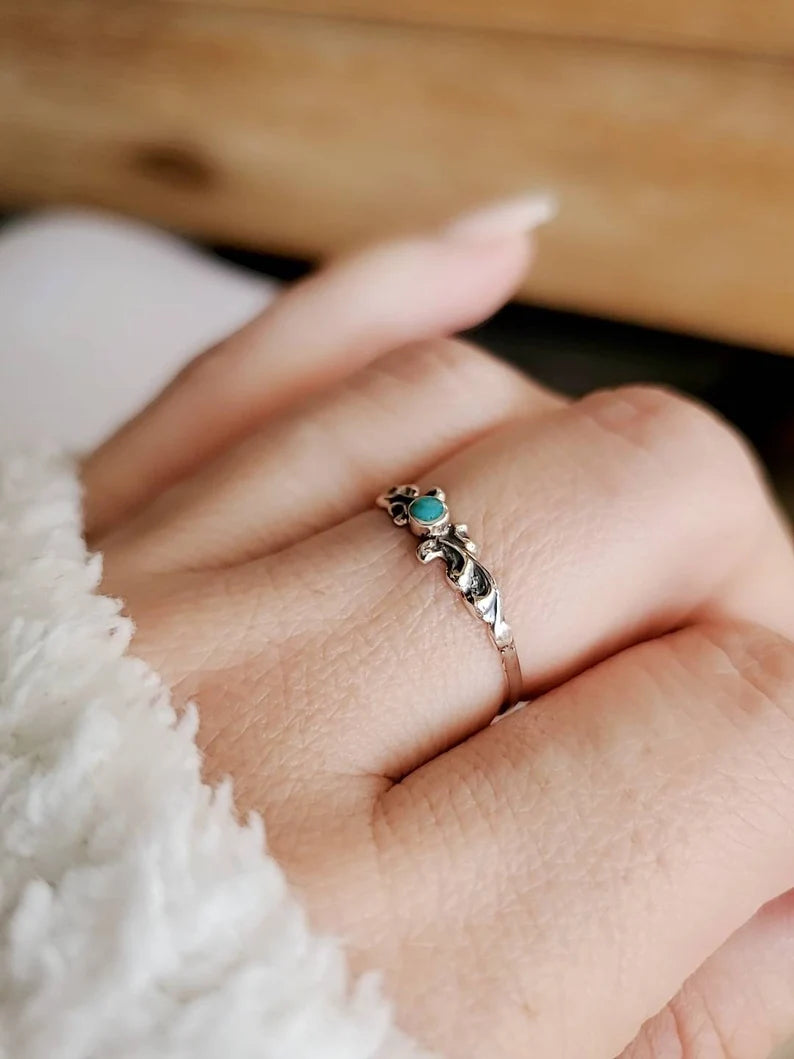Sterling Silver Dainty Turquoise Ring - view 7