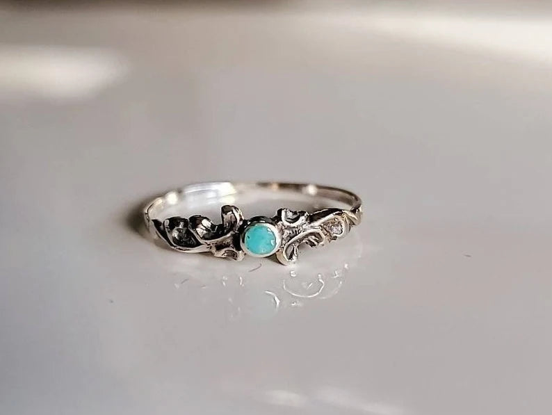 Sterling Silver Dainty Turquoise Ring - view 6