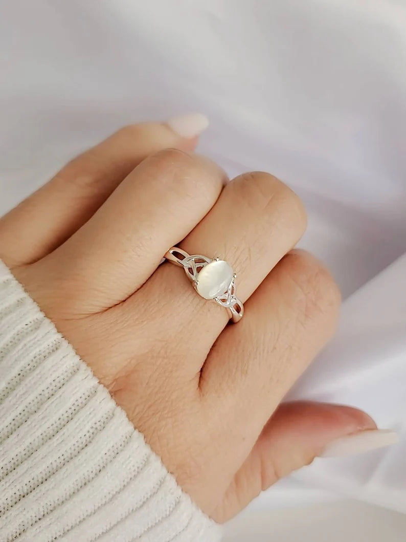Mother of Pearl Celtic Sterling Silver Ring - view 3