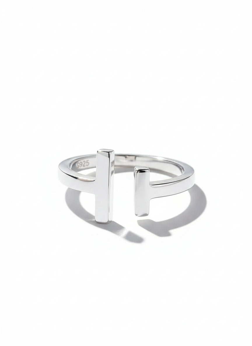 Sterling Silver Solid Double T Bar Ring