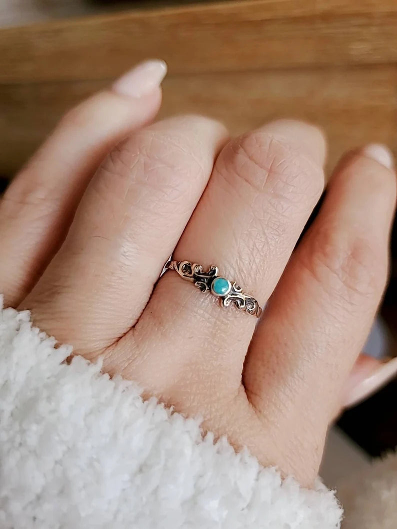 Sterling Silver Dainty Turquoise Ring - view 8