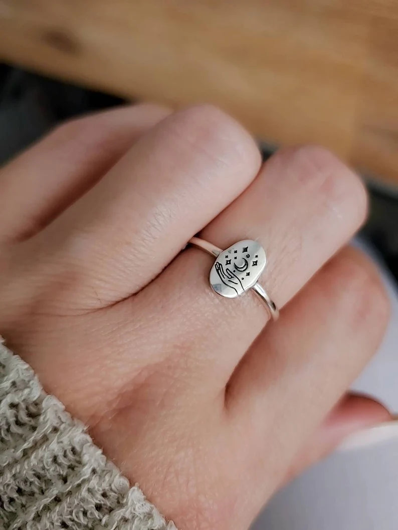 Sterling Silver Stars Moon Mystical Ring