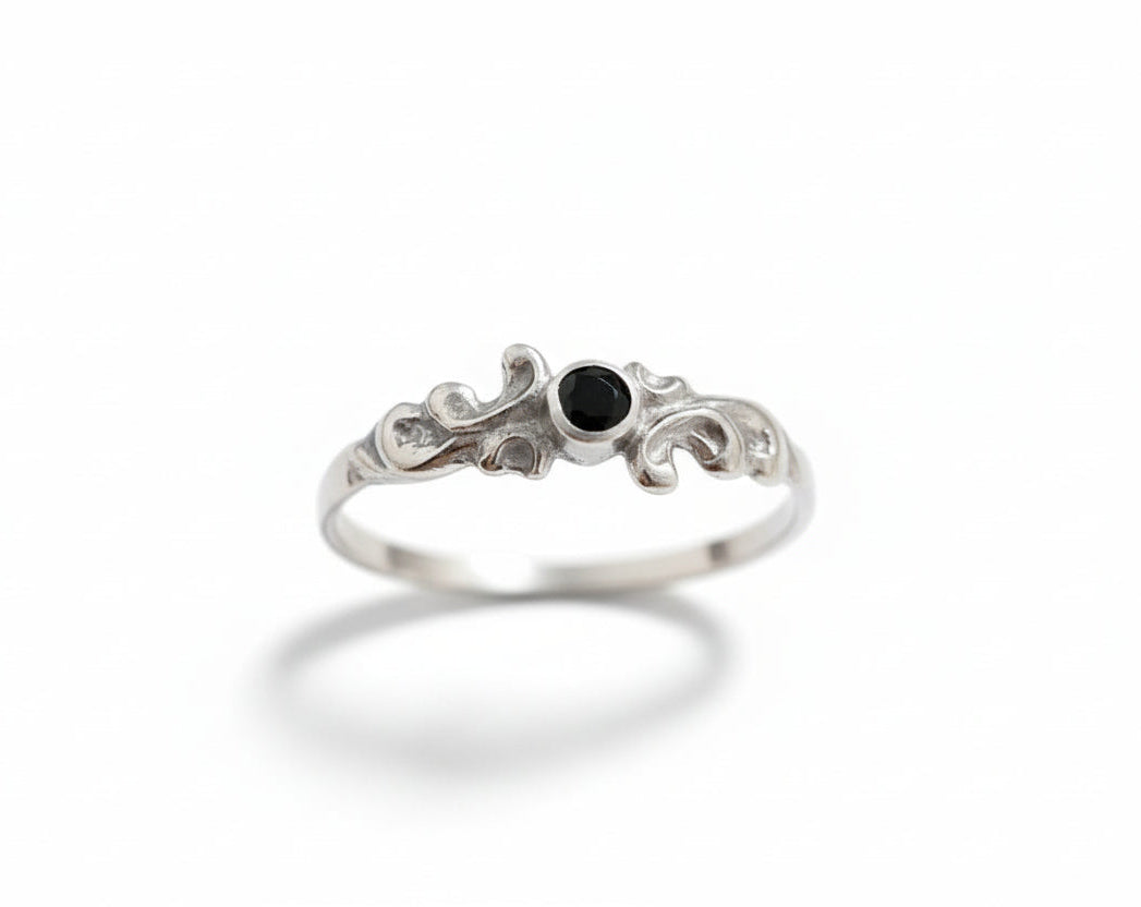 Sterling Silver Dainty Thin Onyx Ring