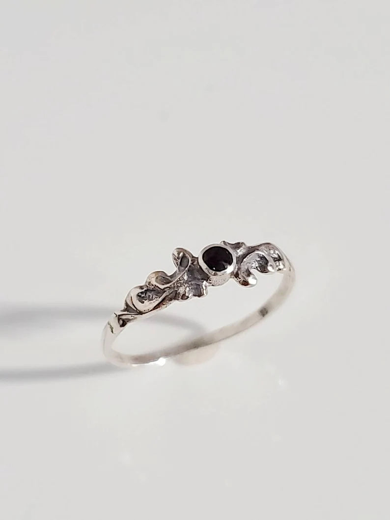 Sterling Silver Dainty Thin Onyx Ring - view 3