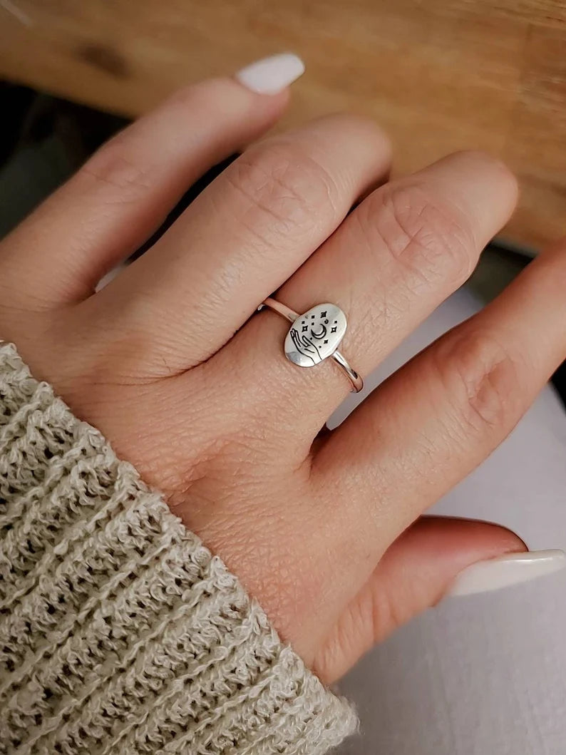 Sterling Silver Stars Moon Mystical Ring - view 4