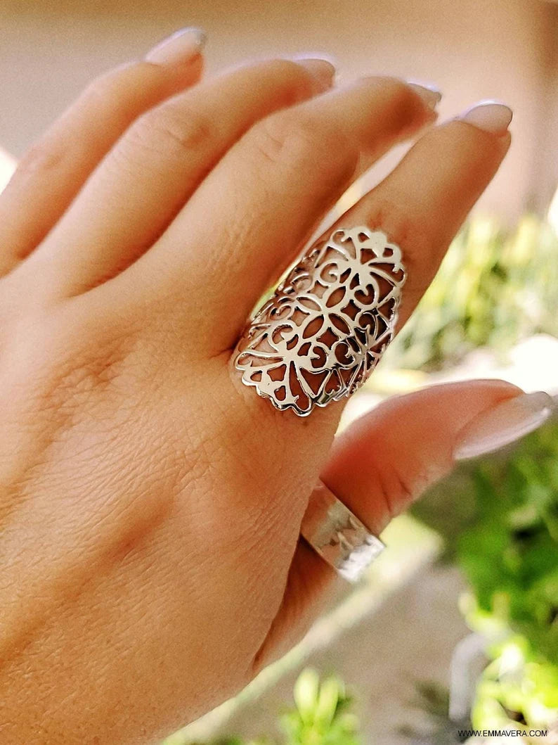 Sterling Silver 925 Filigree Shield Ring - view 4