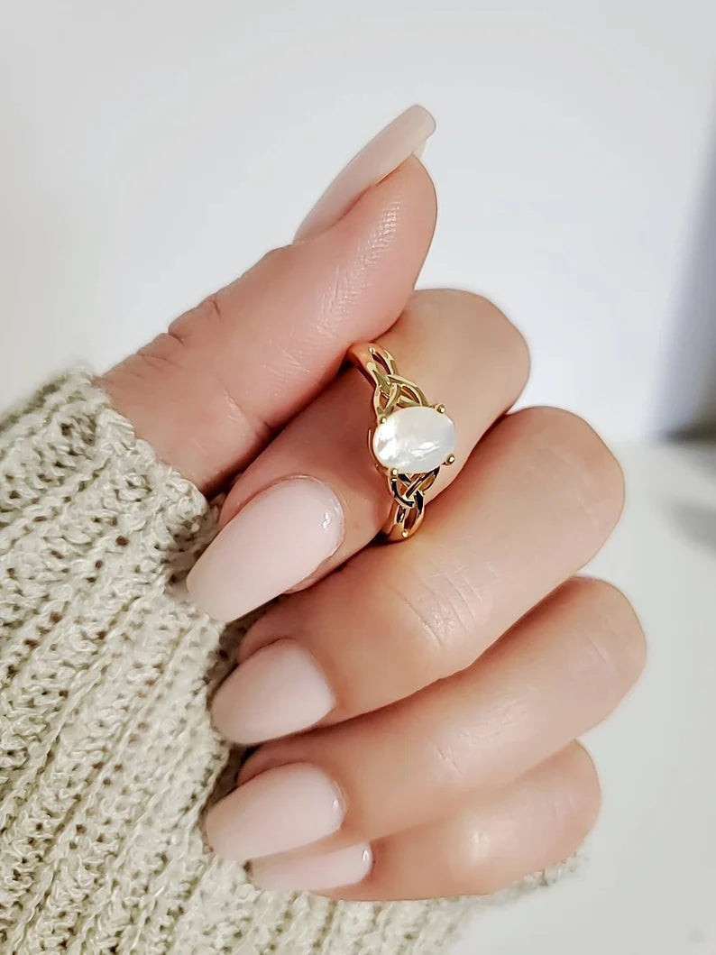 Sterling Silver Gold Mother of Pearl Celtic Ring - view 5