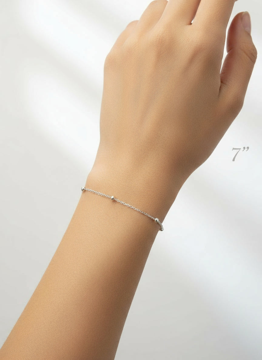 Sterling Silver Dainty Beaded Bracelet, Anklet, Choker Chain - view 4