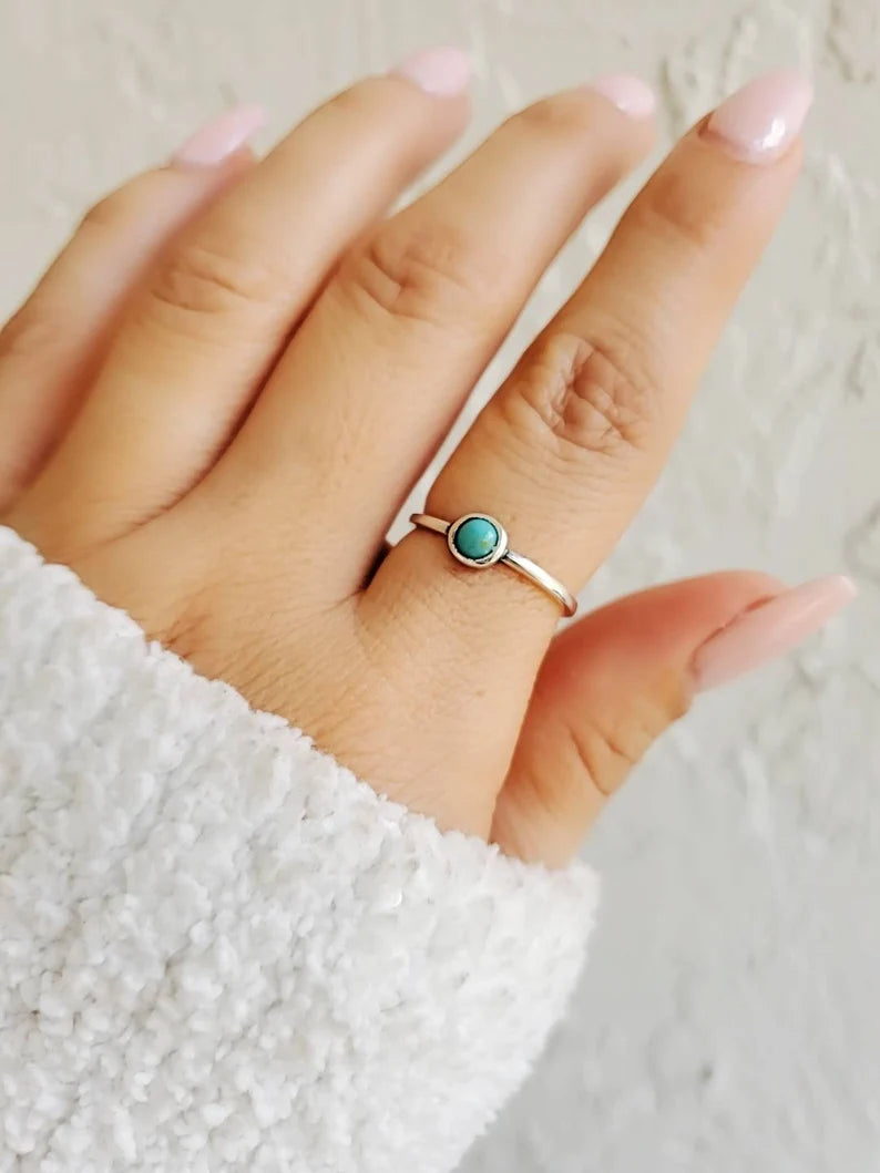 Sterling Silver Dainty Turquoise Ring - view 6