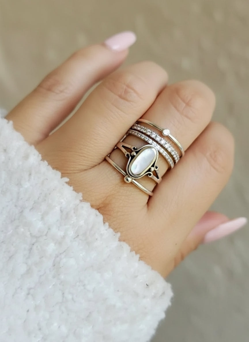 Sterling Silver Mother of Pearl Oval Stone Ring - view 2
