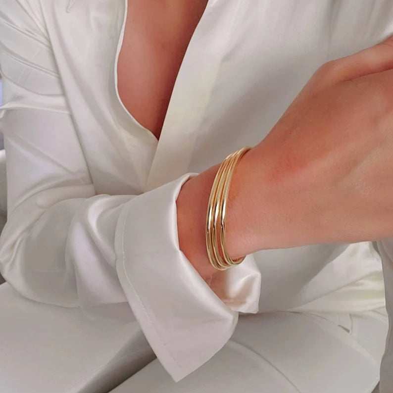 18K Gold Filled Bangle Bracelet - Stackable Collection - view 2