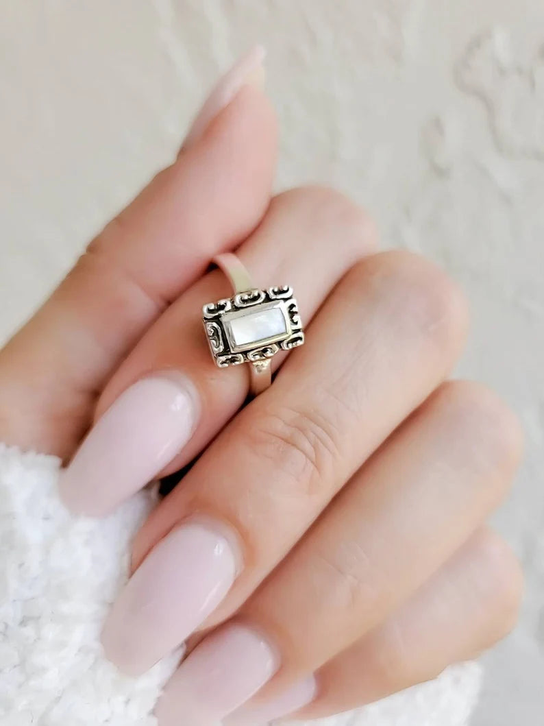 Sterling Silver Mother of Pearl Bali Ring