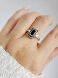 Minimalist Dainty Black Stone Stackable Ring - view 2