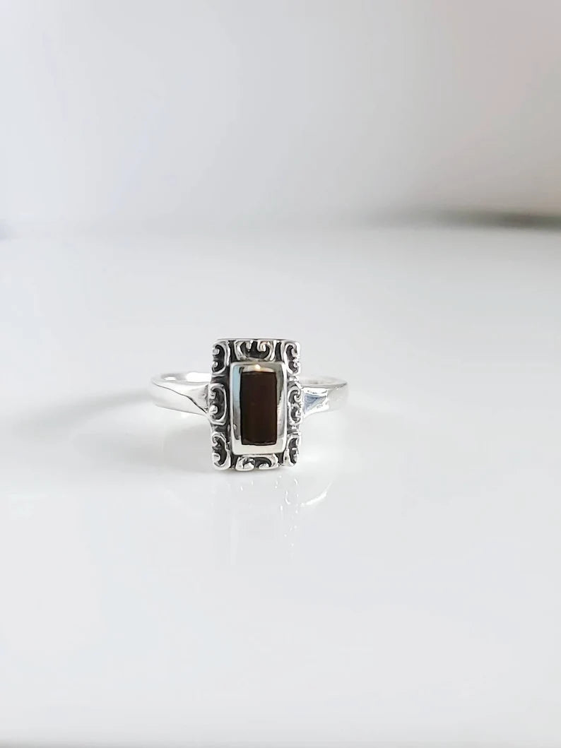 Minimalist Dainty Black Stone Stackable Ring - view 5