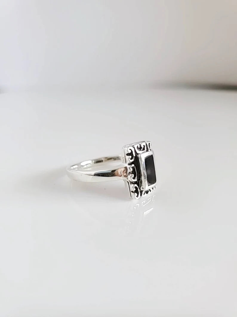 Minimalist Dainty Black Stone Stackable Ring - view 8