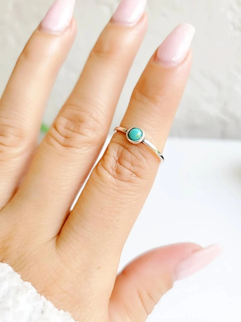 Sterling Silver Dainty Turquoise Ring - view 8