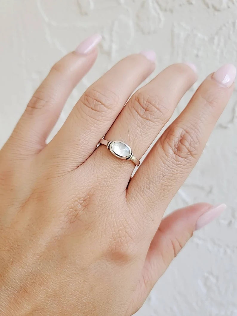 Sterling Silver Oval Mother of Pearl Ring - view 7