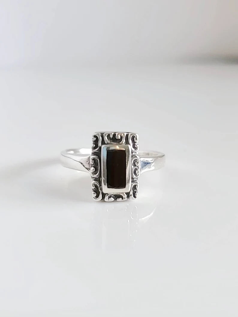 Minimalist Dainty Black Stone Stackable Ring