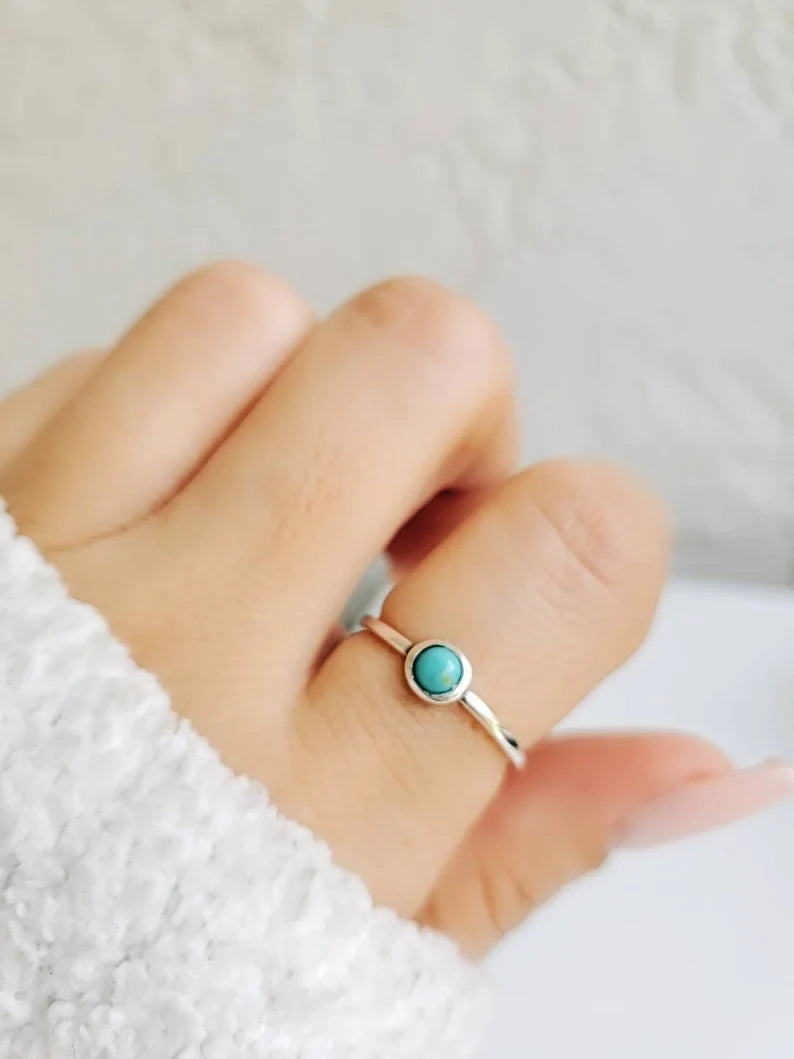 Sterling Silver Dainty Turquoise Ring - view 2